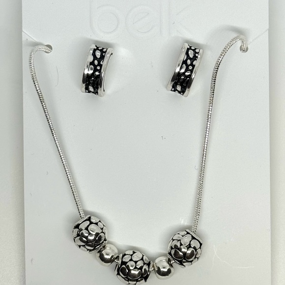 BELK Silver Tone and Black Design Bead Necklace and Post Earrings - Picture 5 of 5